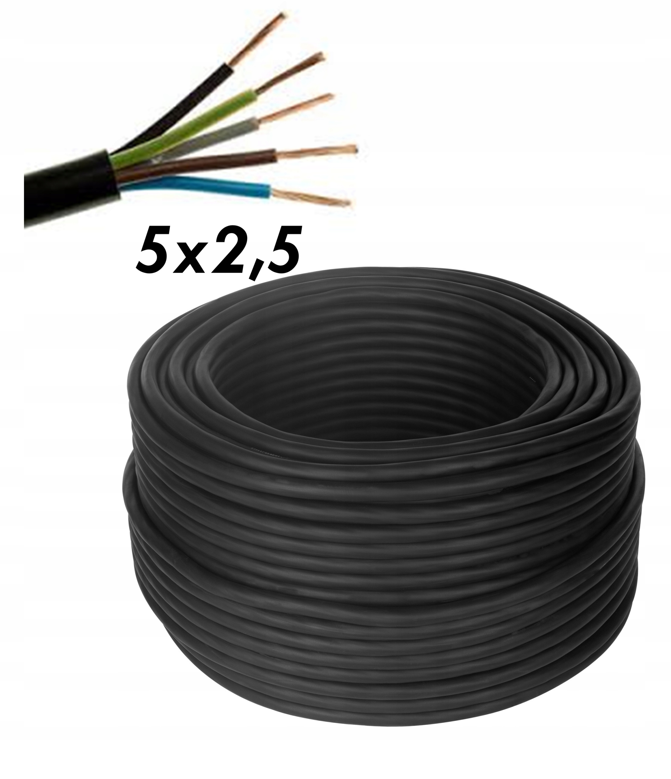 KABEL OWY 5x2,5 50MB PRZEDŁUŻACZ LINKA BUDOWLANY WARSZTATOWY GUMOWY LINKA