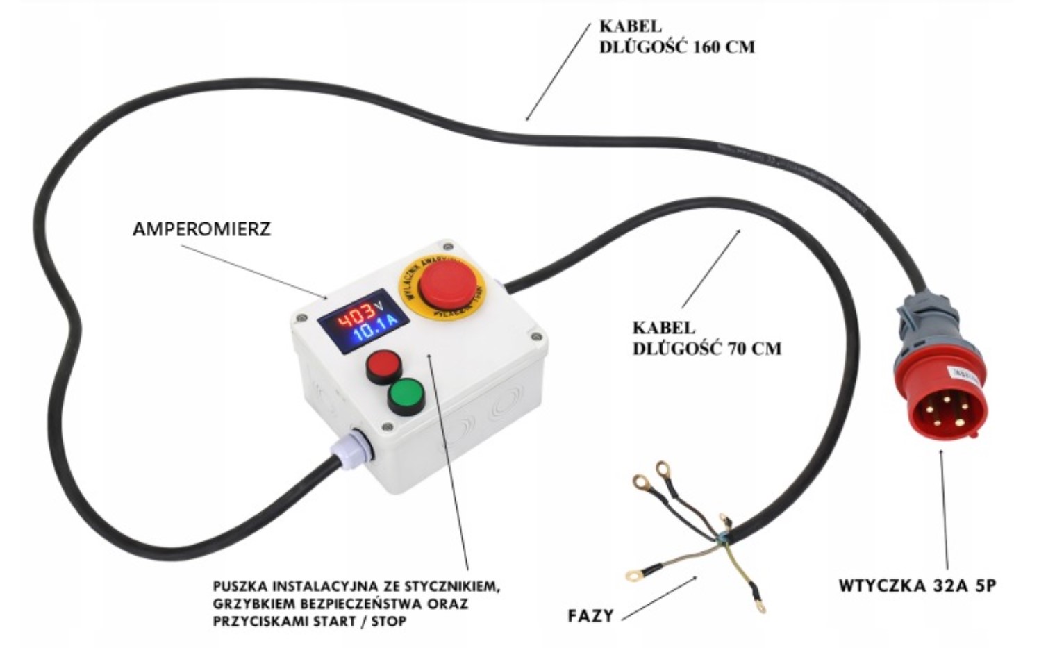 Wyłącznik do Silnika 3F 40A 400V z Amperomierzem | 5,5–18,5kW | Start/Stop