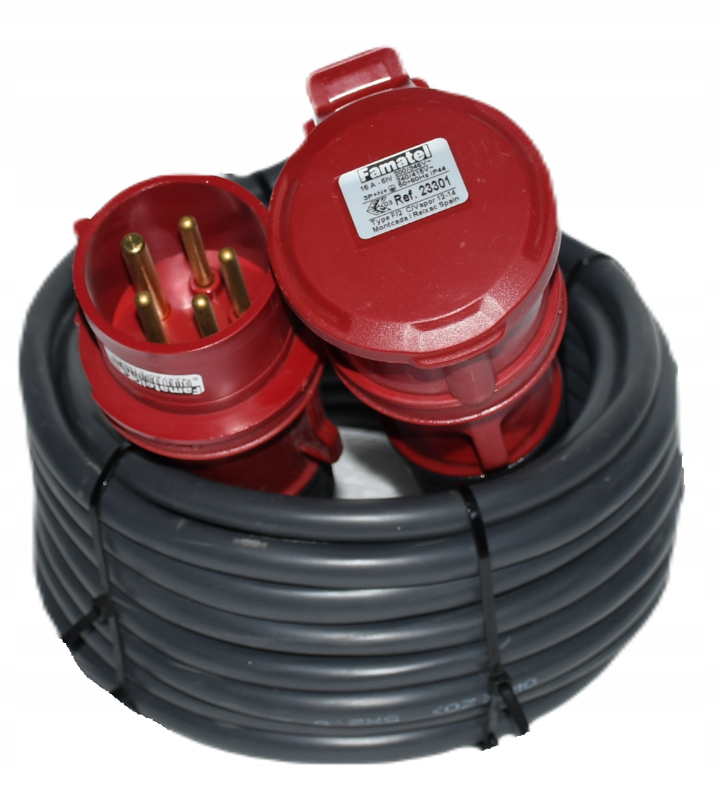 PRZEDŁUŻACZ SIŁOWY KABEL jak GUMOWY 5x2,5 30metrów PRZEDŁUŻKA 16A Z WTYCZKĄ