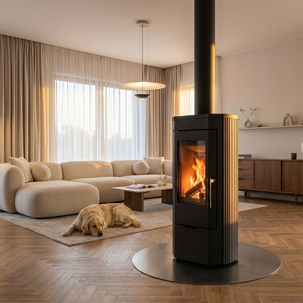 PIEC KOMINEK ŻELIWNY KRATKI K12 KOZA MOC 6kW WYLOT FI 130 WOLNOSTOJĄCY