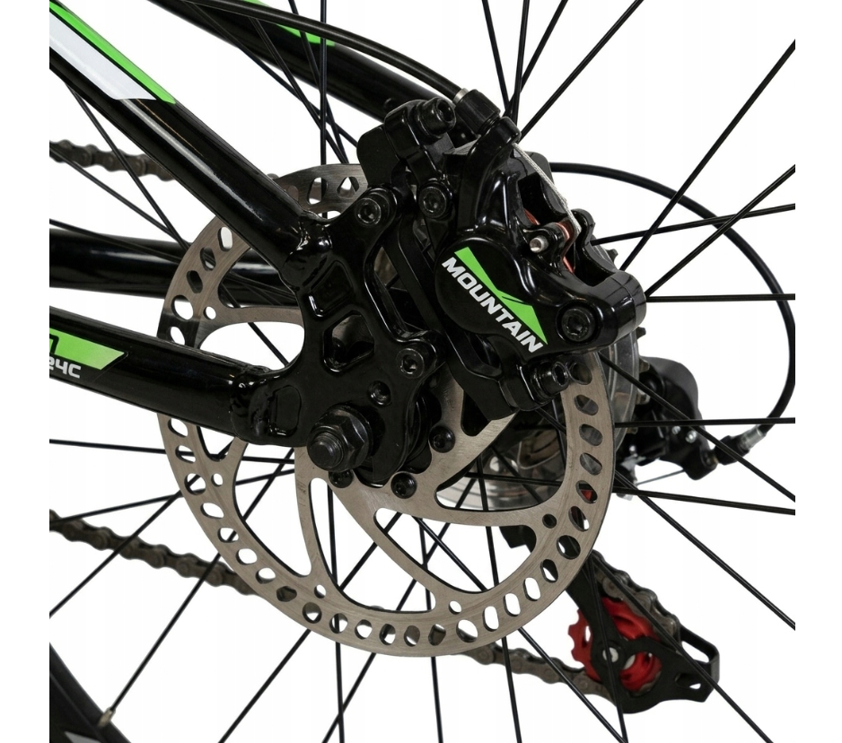 ROWER GÓRSKI  MOUNTAIN MTB 24 CALI NA KOMUNIĘ AMORTYZACJA HAMULCE TARCZOWE 130-145cm