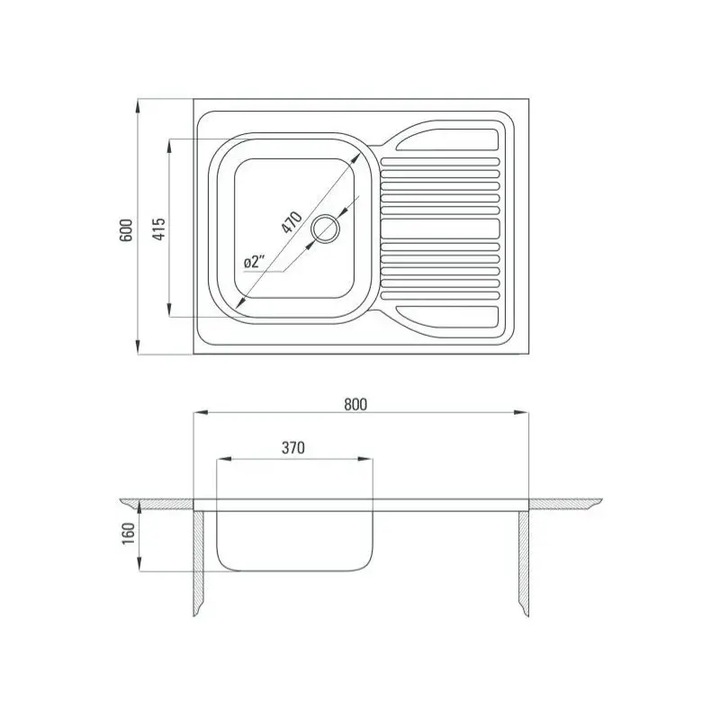 Zlew jednokomorowy zlewozmywak klasyczny kuchenny 80x60cm stal Inox