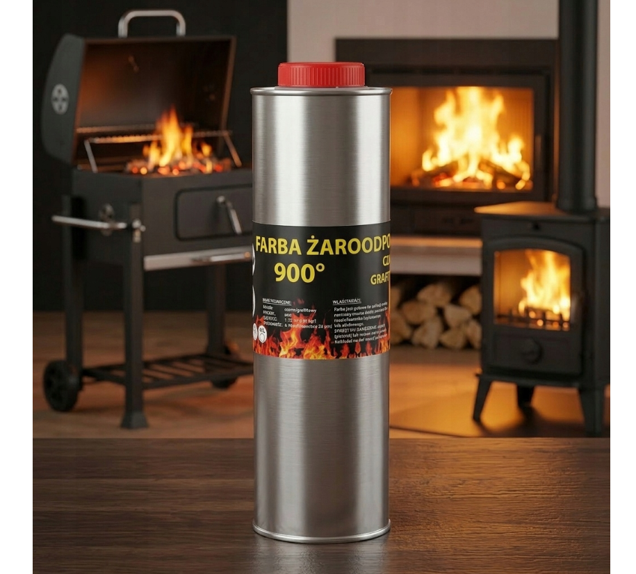 Farba 1L Kominkowa Lakier Żaroodporna Do Kominków Trwała 800c Grafit