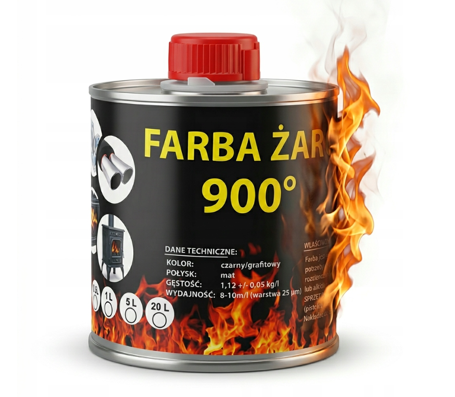 Farba Lakier żaroodporny do kominków 0,25l Grafit