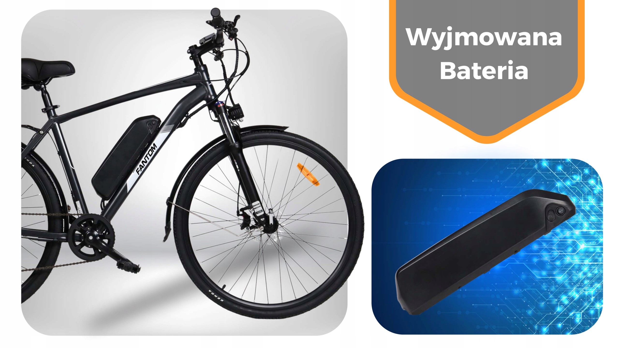ROWER ELEKTRYCZNY  FANTOM CZARNY  MĘSKI 28 TREKKINGOWY ZE WSPOMAGANIEM 60-70km SHIMANO