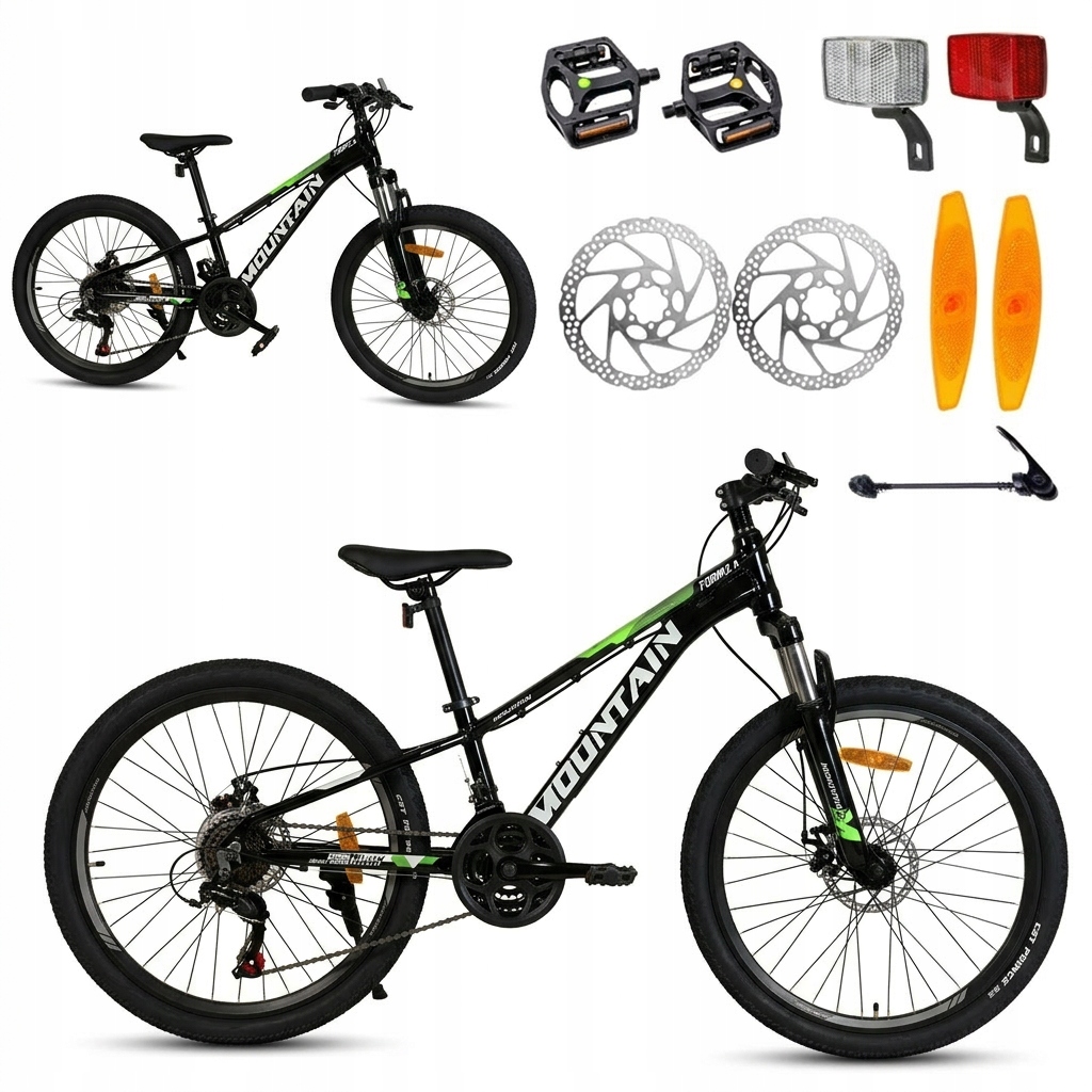 ROWER GÓRSKI MOUNTAIN  MTB 24 CALI  STALOWY  CZARNO ZIELONY