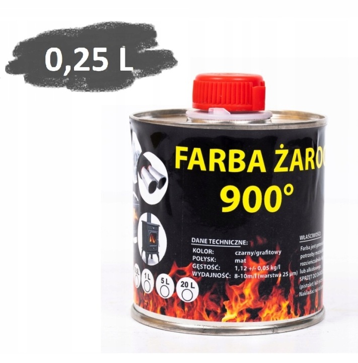 Farba 0,5L Kominkowa Lakier Żaroodporna Do Kominków Trwała 800c Grafit