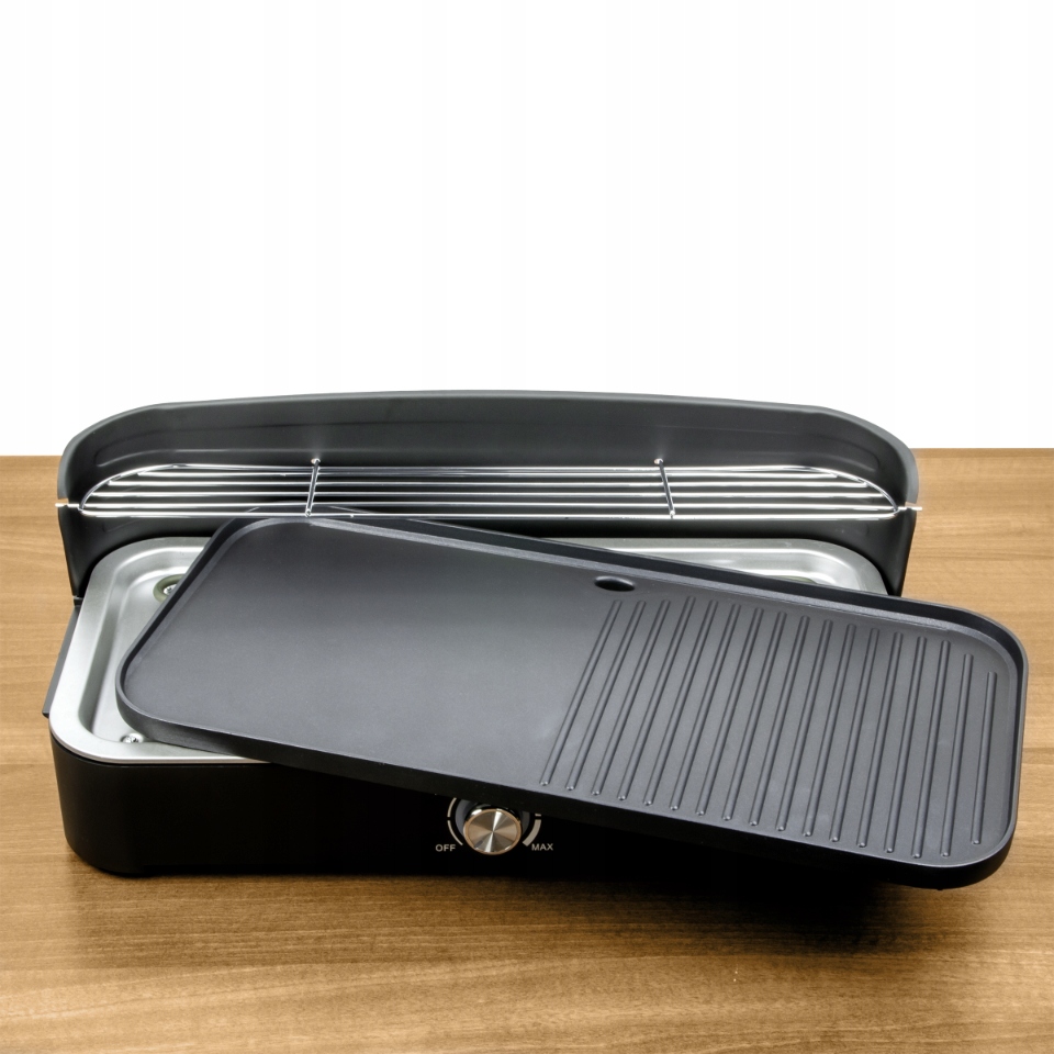 GRILL ELEKTRYCZNY 2W1 STOJĄCY STOŁOWY NA BLAT DUŻA MOC 2200W PŁYTA 50x25cm