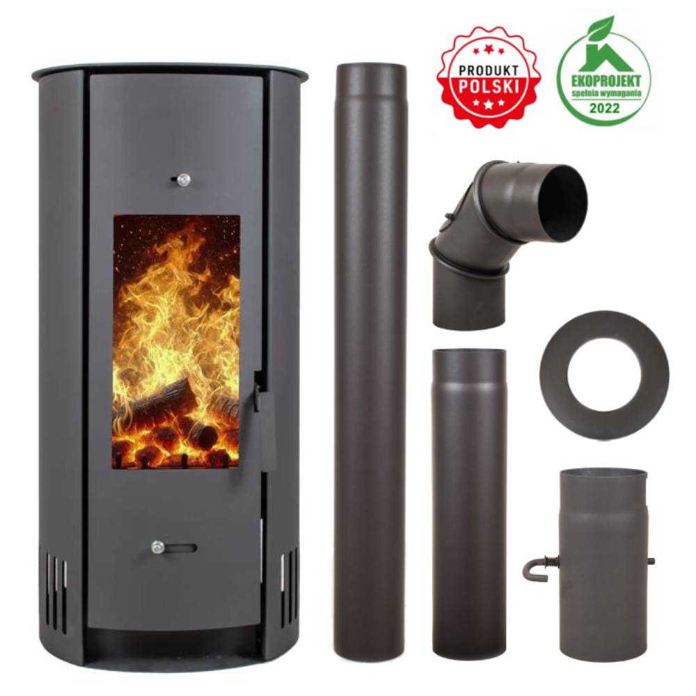 PIEC PIECYK KOMINEK ECO STALOWY KOZA ARIEL 6KW + AKCESORIA KOMINKOWE ZESTAW