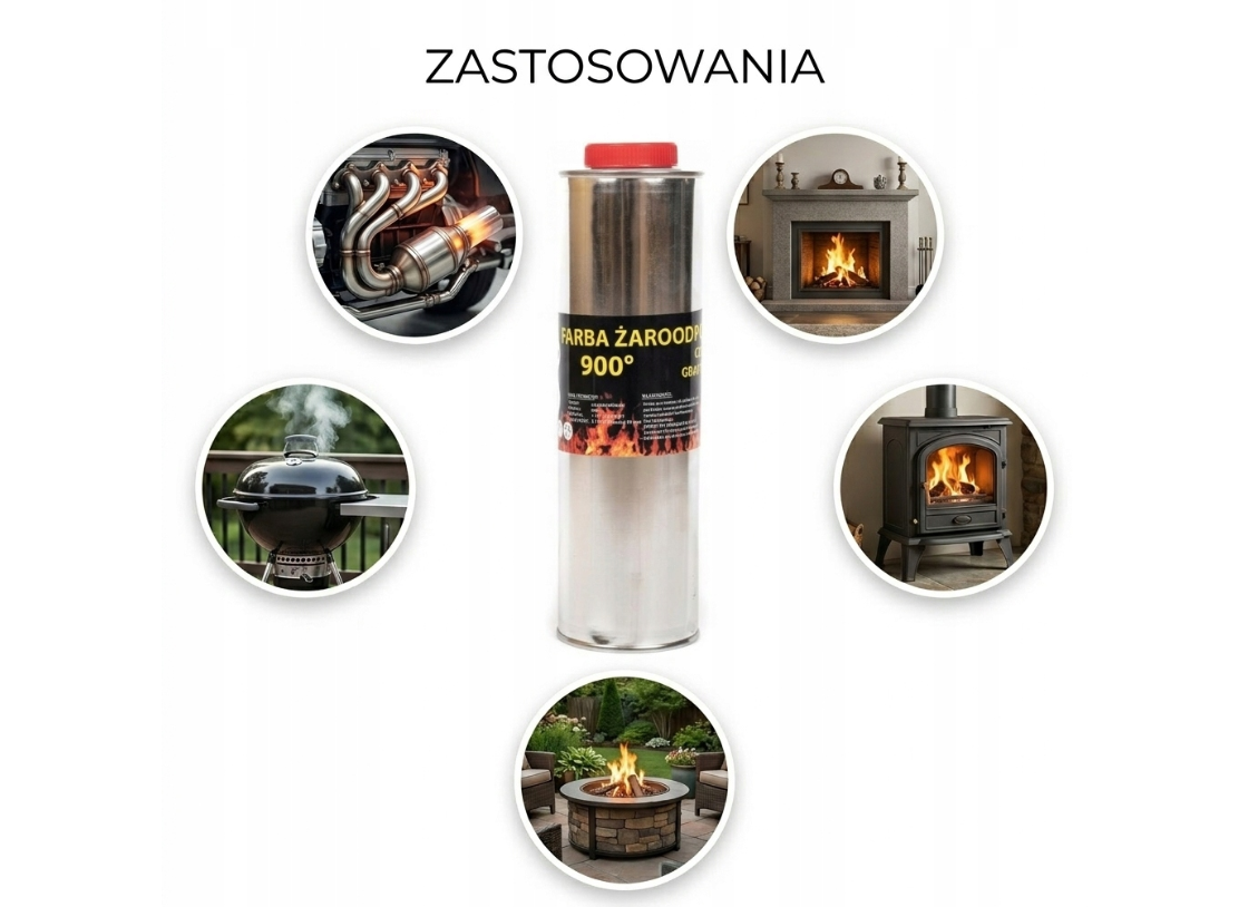 Farba 1L Kominkowa Lakier Żaroodporna Do Kominków Trwała 800c Czarny