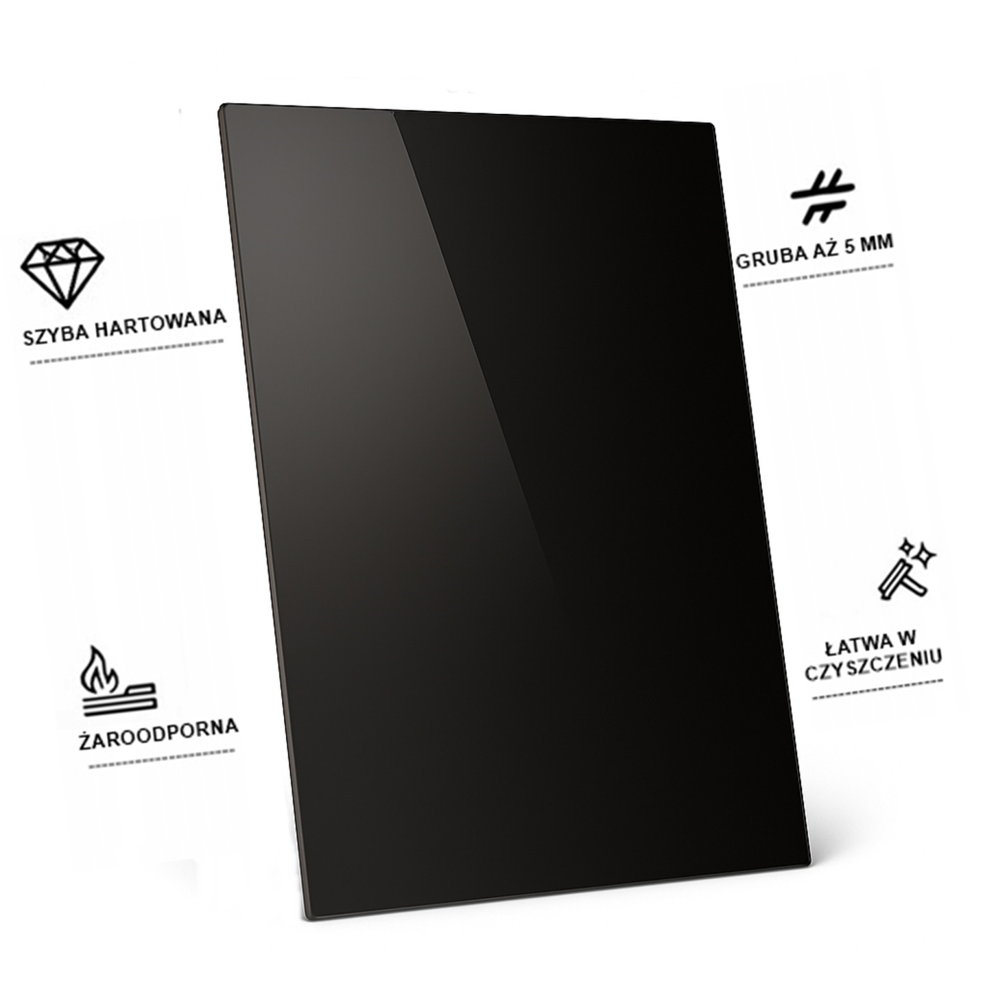 SZYBA HARTOWANA SZKŁO POD KOMINEK PODSTAWA POD PIEC 5MM CZARNA 80X60
