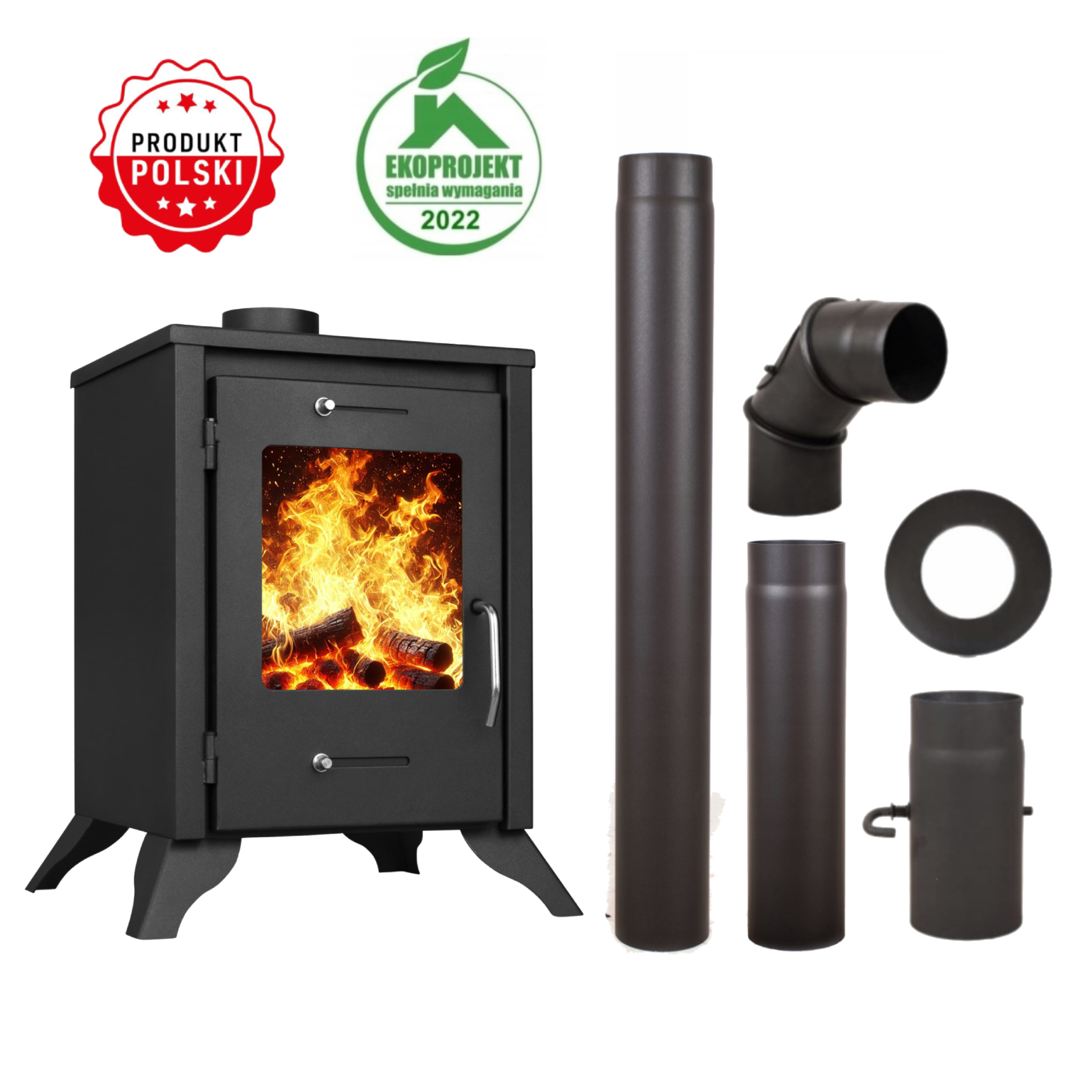 PIEC PIECYK KOZA KOMINEK ZEFIR STALOWY 7KW + AKCESORIA KOMINKOWE ZESTAW FI 120mm