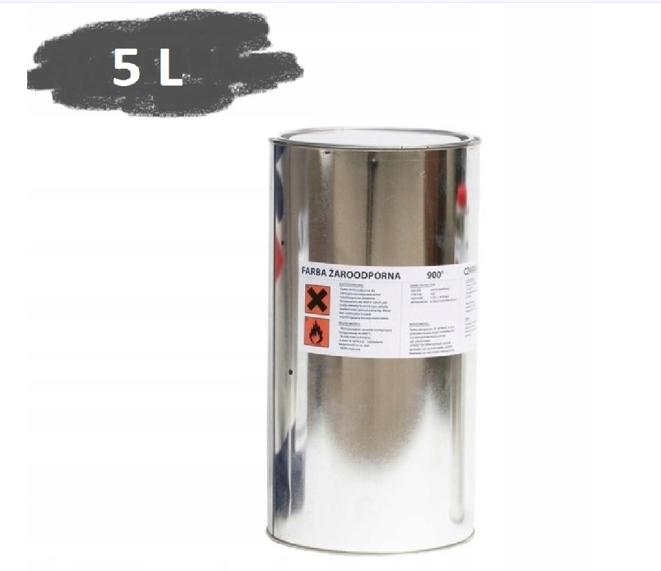 FARBA LAKIER ŻAROODPORNA DO KOMINKÓW PIECY GRILLA GRAFITOWA 5L TRWAŁA