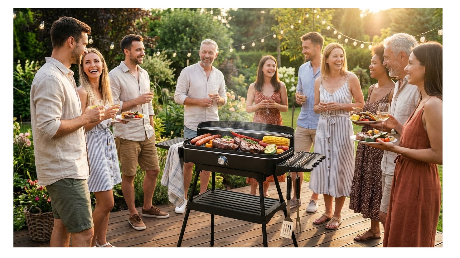 GRILL ELEKTRYCZNY 2W1 STOJĄCY STOŁOWY NA BLAT DUŻA MOC 2200W PŁYTA 50x25cm