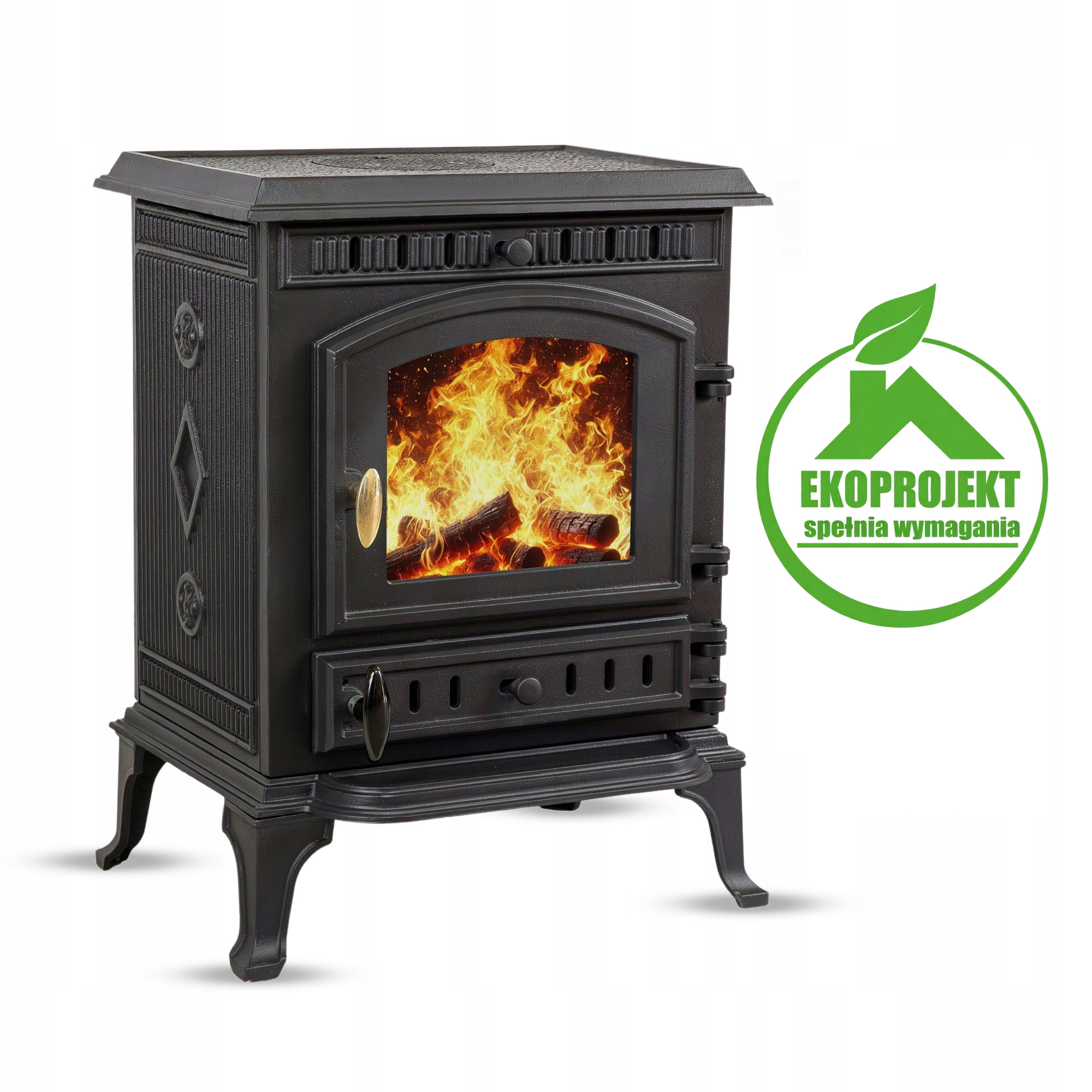 Piec piecyk wolnostojący żeliwny koza ATENA CZARNY 9kW Ø130 na drewno ECO