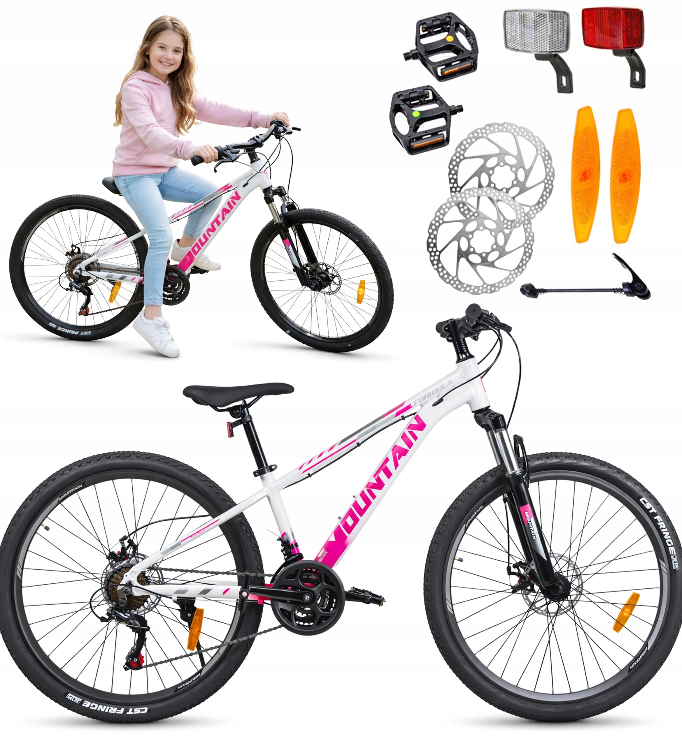 ROWER GÓRSKI  MOUNTAIN MTB 24 CALI NA KOMUNIĘ AMORTYZACJA HAMULCE TARCZOWE 130-145cm