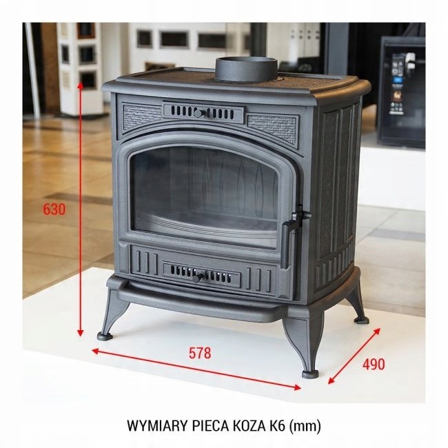 ZESTAW  PIEC ŻELIWNY PIECYK KOZA KOMINEK K6 +KOLANKO ROZETA RURA 1M RURA 0,5M FI 150 MM