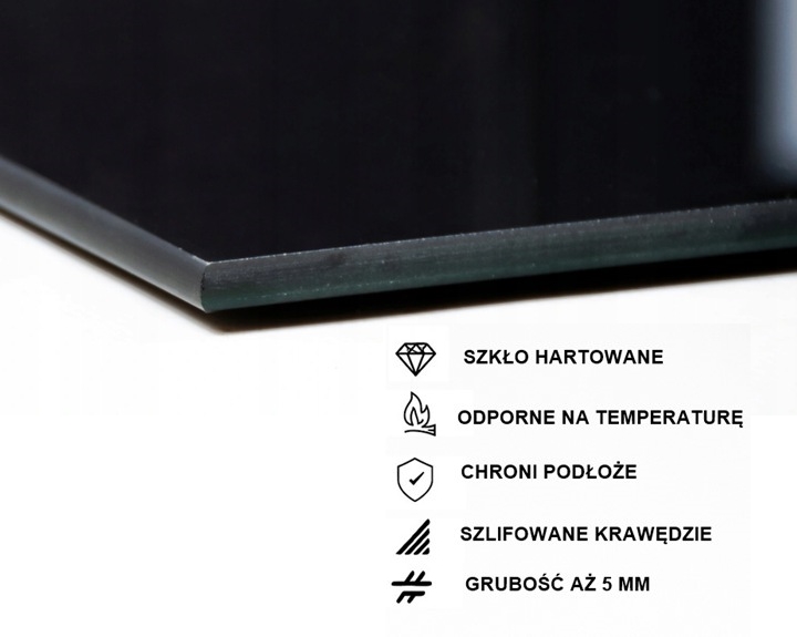 SZYBA OCHRONNA HARTOWANA 100X80 PRZED POD KOMINEK PIEC SZKŁO PÓŁKA PODSTAWA CZARNA