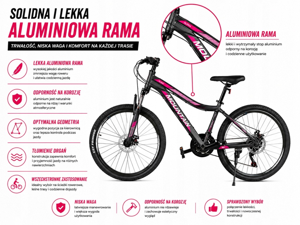 ROWER GÓRSKI MTB 26 AMORTYZACJA KOMUNIĘ DZIEWCZYNKI CHŁOPCA 130-160cm ALU