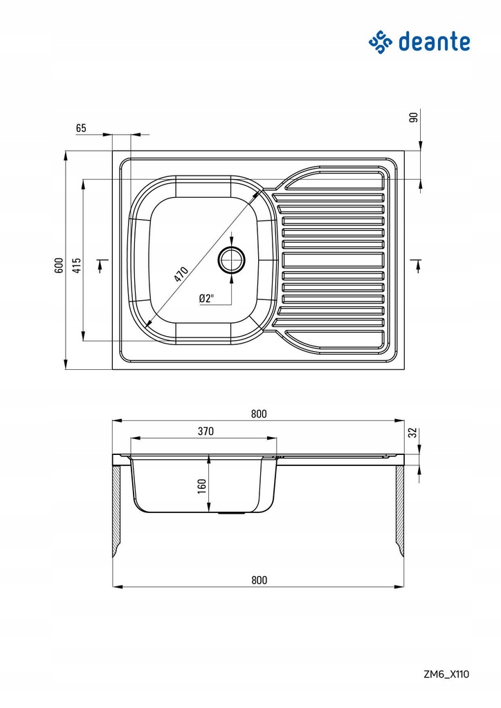 Zlew jednokomorowy zlewozmywak klasyczny kuchenny 80x60cm stal Inox