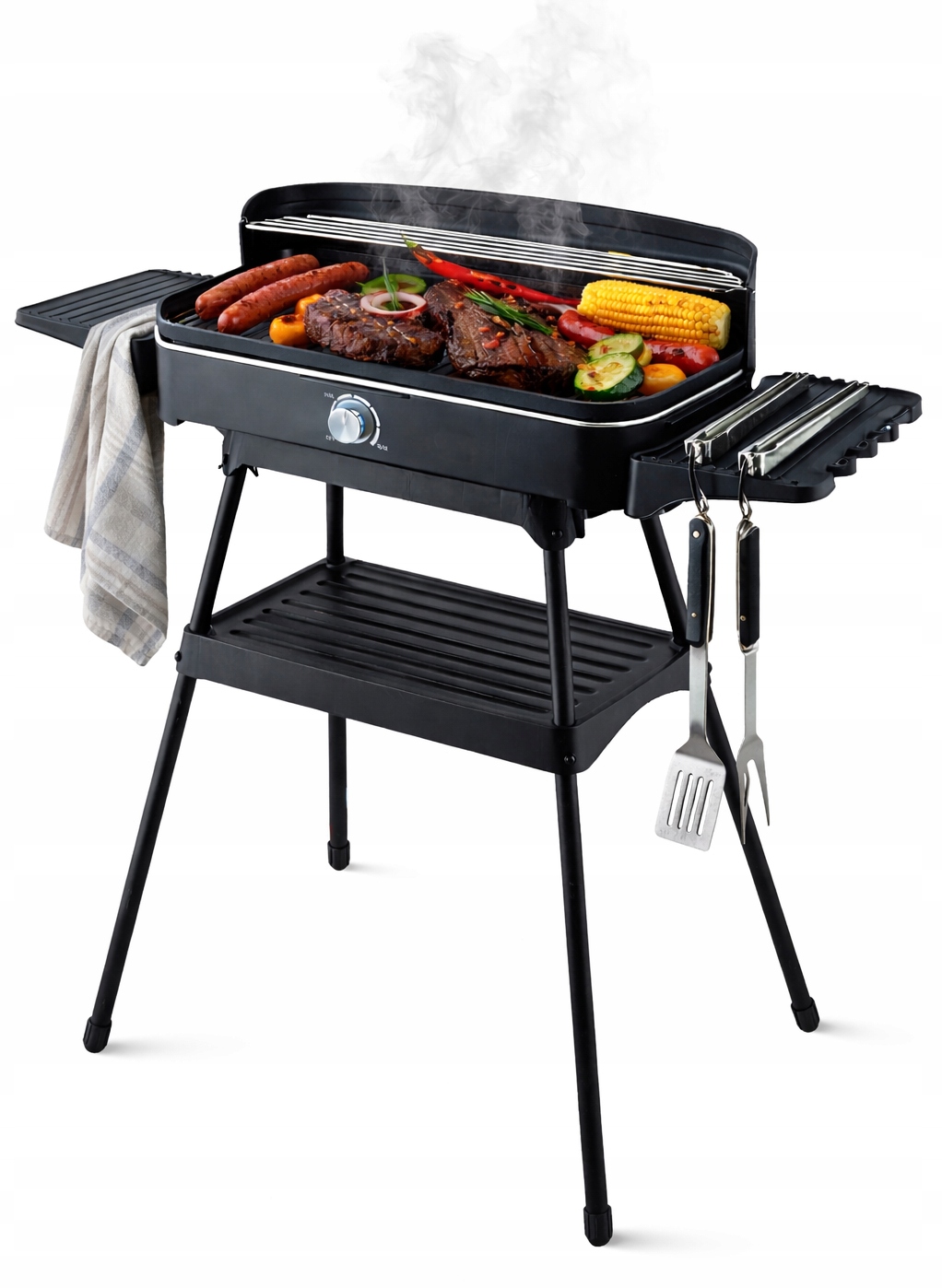 GRILL ELEKTRYCZNY 2W1 STOJĄCY STOŁOWY NA BLAT DUŻA MOC 2200W PŁYTA 50x25cm