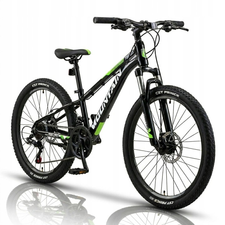 ROWER GÓRSKI MOUNTAIN  MTB 24 CALI  STALOWY  CZARNO ZIELONY