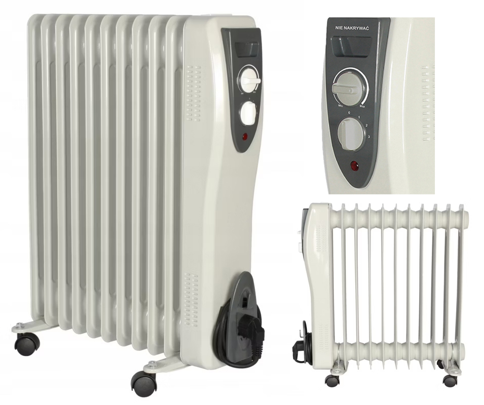 Grzejnik Elektryczny Olejowy 2500W Termostat 11 Żeber Olejak Duża Moc