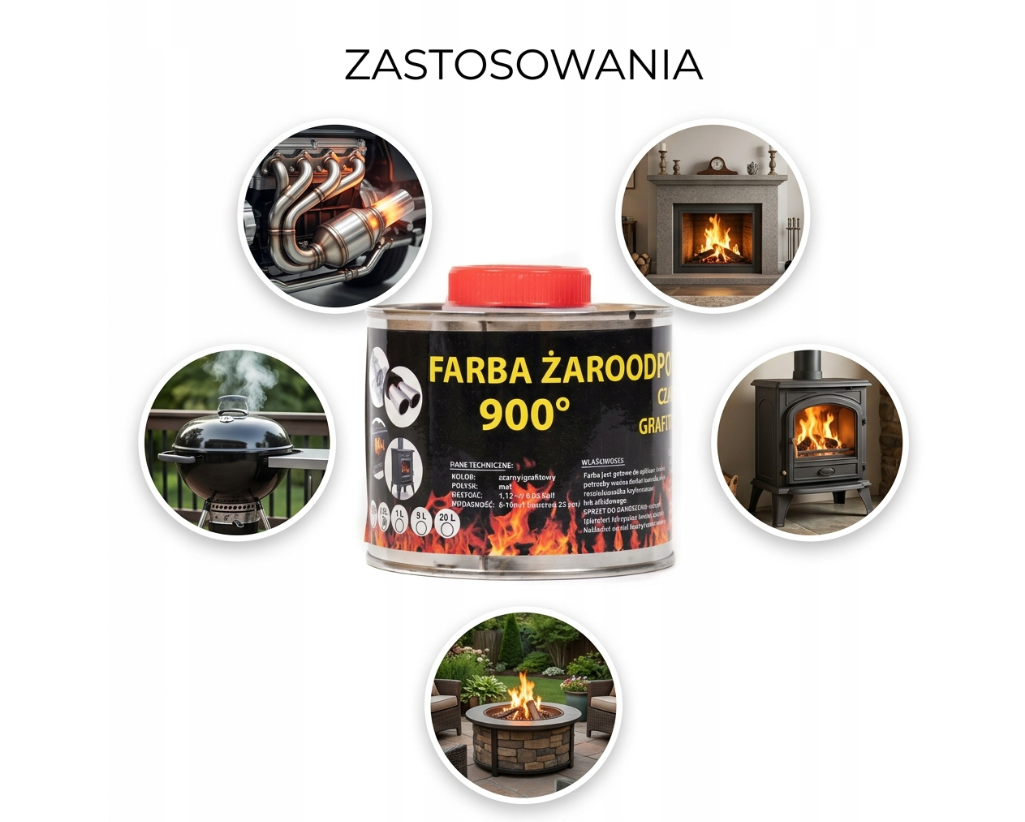 Farba 0,25l Kominkowa Lakier Żaroodporny Do Kominków Trwała 800c Czarna