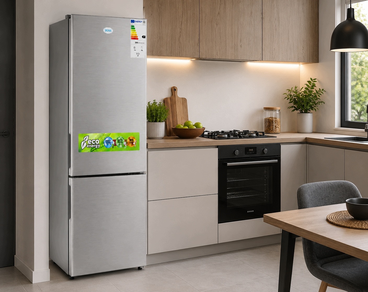 Lodówka Lodówko Zamrażarka Chłodziarka 178cm 263L INOX 41dB Low Frost