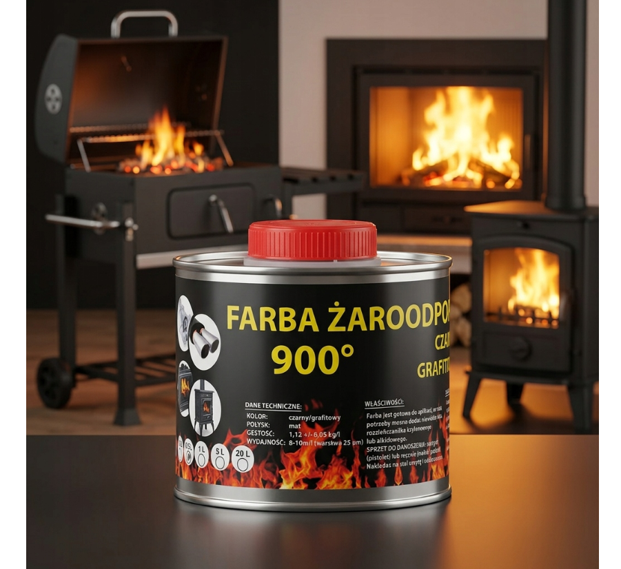 Farba 0,5L Kominkowa Lakier Żaroodporna Do Kominków Trwała 800c Grafit