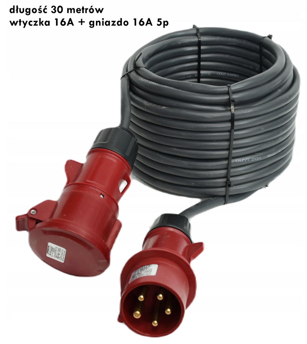 PRZEDŁUŻACZ SIŁOWY KABEL jak GUMOWY 5x2,5 30metrów PRZEDŁUŻKA 16A Z WTYCZKĄ