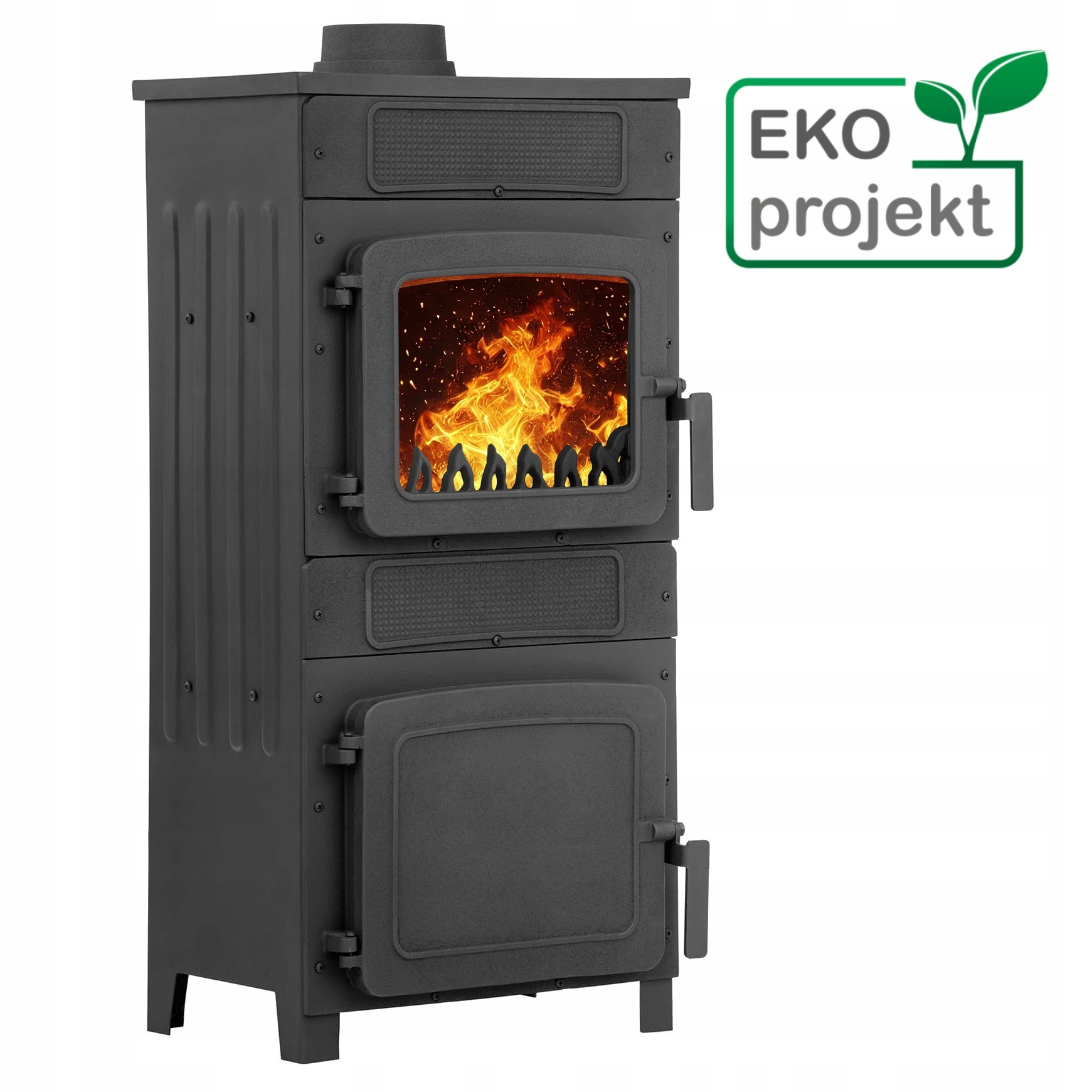 PIEC STALOWO ŻELIWNY KOMINEK KOZA 6,1 KW PŁOMYK WYLOT FI 120 SZYBA SZAMOT