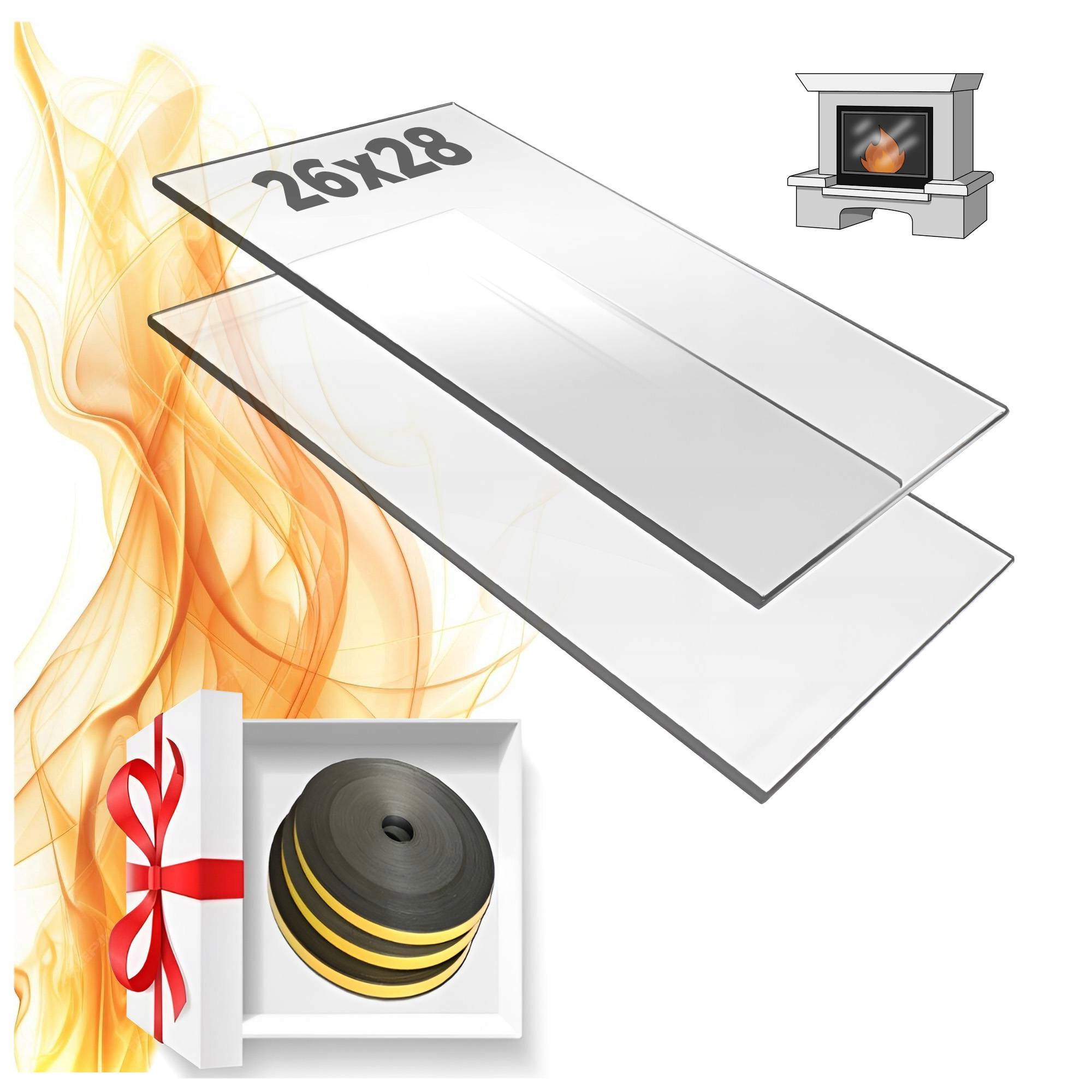 SZYBA ŻAROODPORNA KOMINKOWA DO KOMINKA KRATKI 260x280 mm 26x28cm