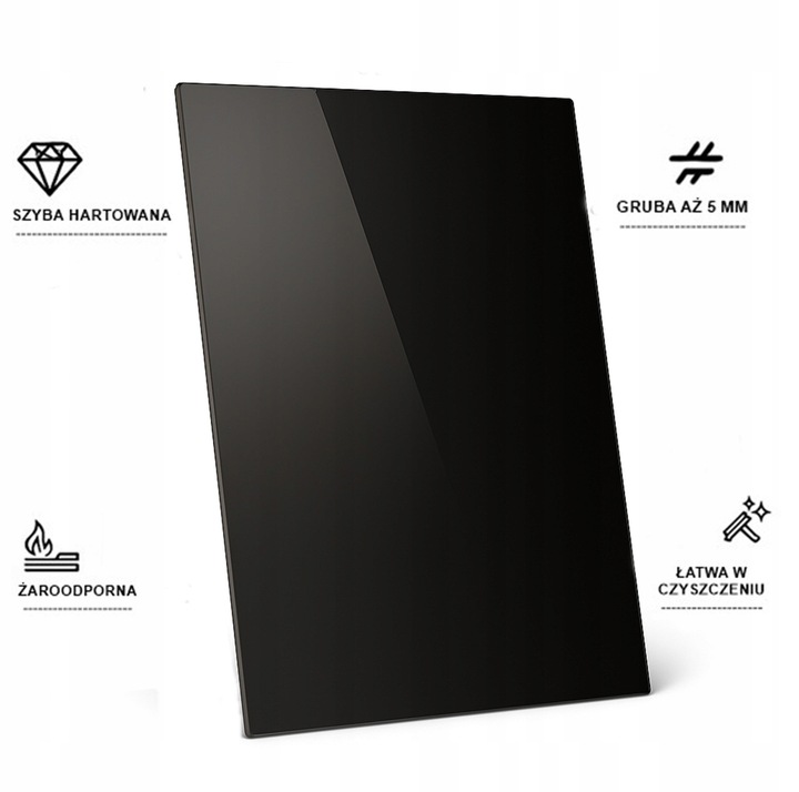 SZYBA OCHRONNA HARTOWANA 60X40 PRZED POD KOMINEK PIEC SZKŁO PÓŁKA PODSTAWA CZARNA