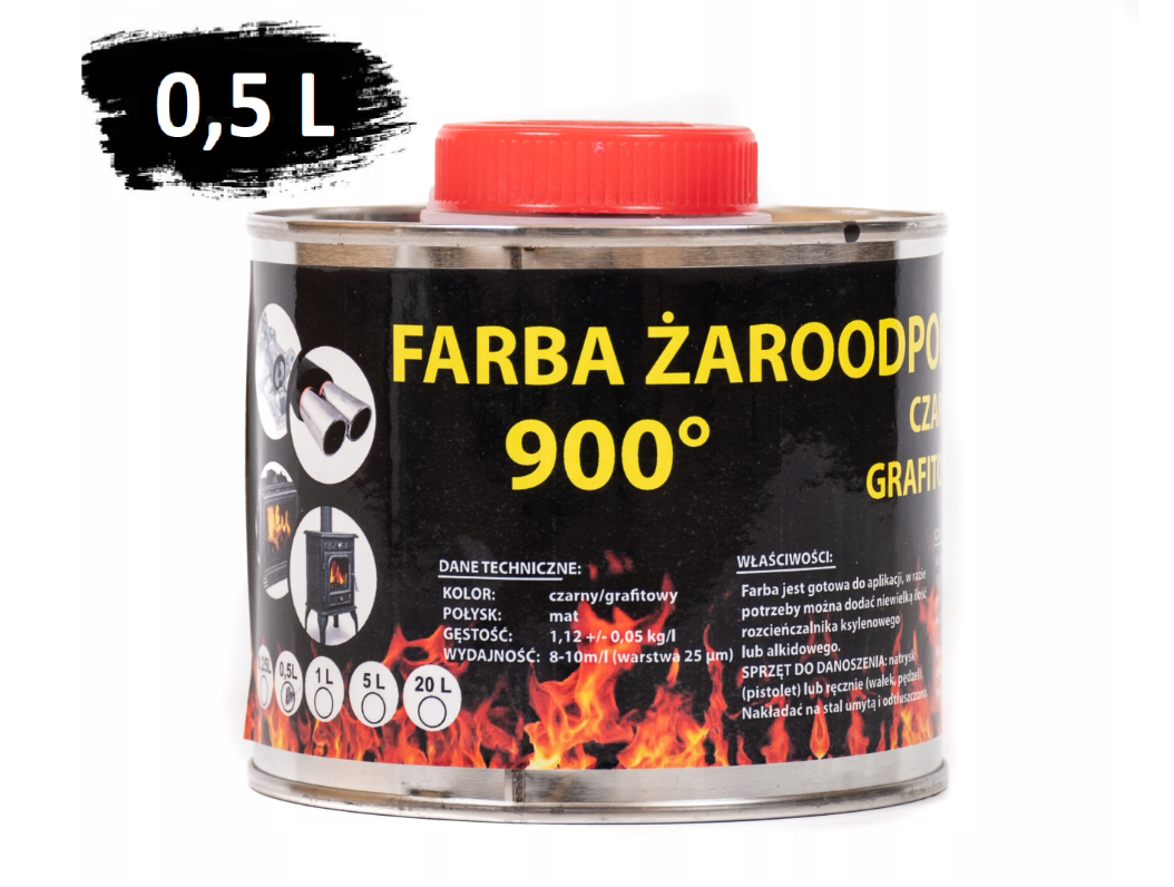 Farba 0,5L Kominkowa Lakier Żaroodporna Do Kominków Trwała 800c Czarna
