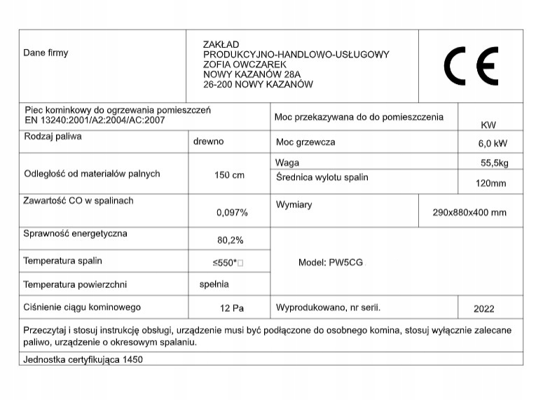 PIEC kominek STALOWY Z SZAMOTEM 6 kW PW5C EKO SATURN