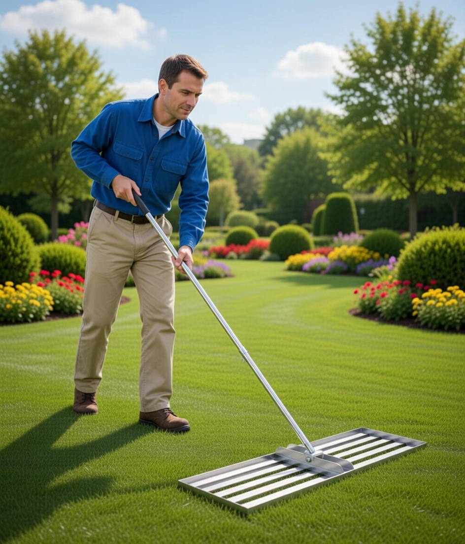 NIWELATOR TERENU RĘCZNY 100X30CM RÓWNIARKA DO TRAWNIKA ROZGNIATARKA SREBRNY