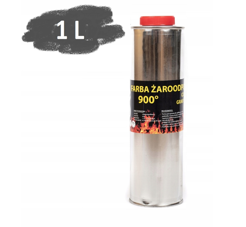 Farba 1L Kominkowa Lakier Żaroodporna Do Kominków Trwała 800c Grafit