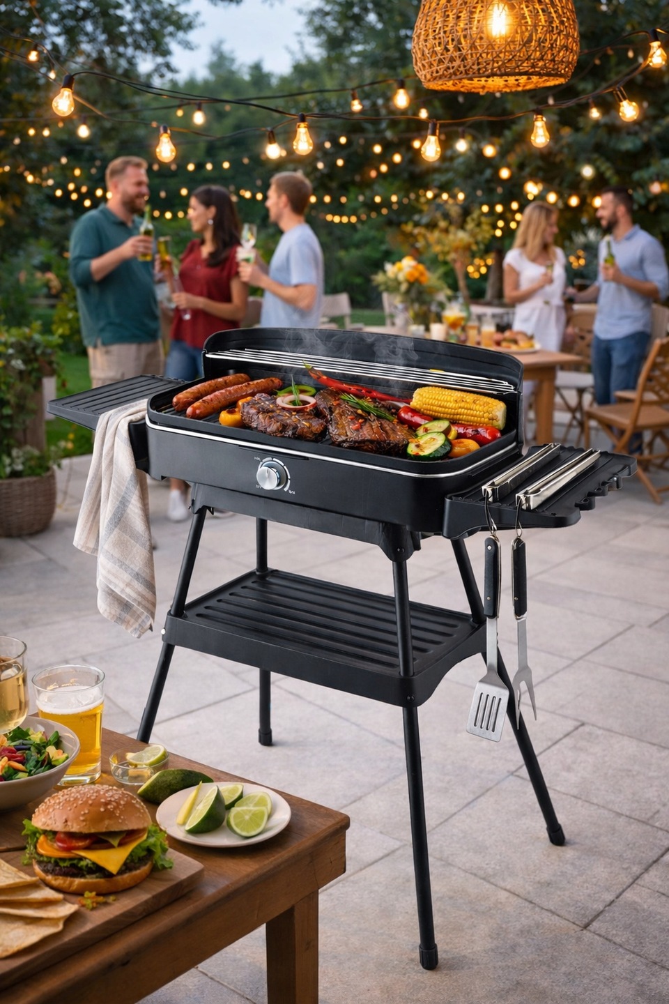 GRILL ELEKTRYCZNY 2W1 STOJĄCY STOŁOWY NA BLAT DUŻA MOC 2200W PŁYTA 50x25cm