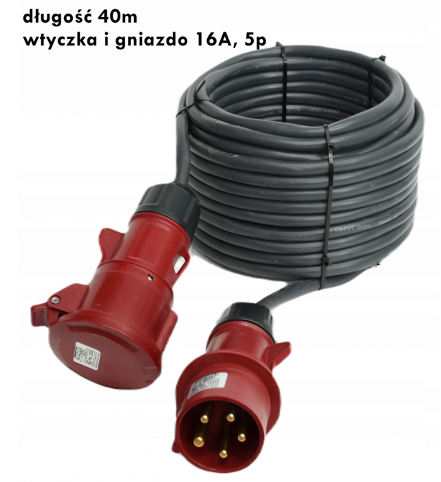 PRZEDŁUŻACZ 40m jak GUMOWY 5x2,5 16A SIŁOWY BUDOWLANY Z GNIAZDEM I WTYCZKĄ