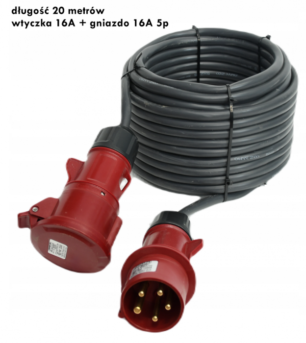 PRZEDŁUŻACZ SIŁOWY KABEL Z GNIAZDEM I WTYCZKĄ 20metrów 16A 5x2,5 OWY nowy!