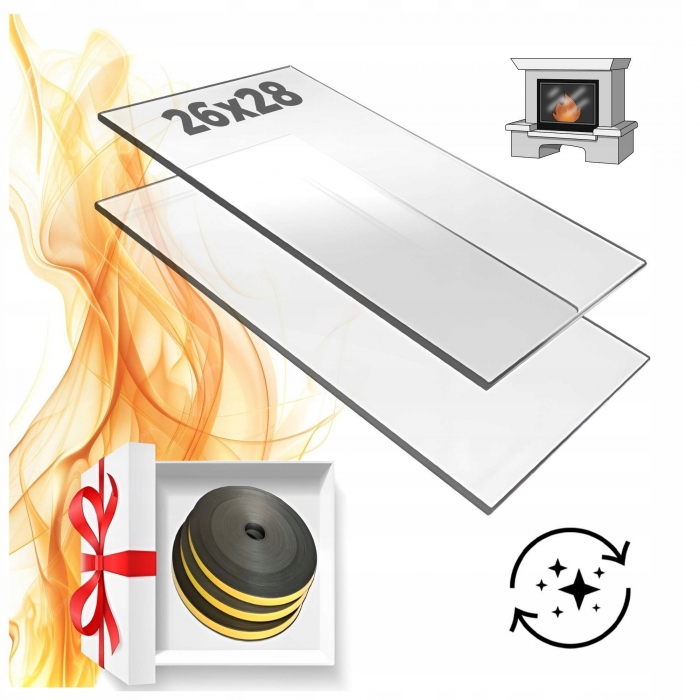 Szyba SAMOCZYSZCZĄCA do kominka KRATKI 250x300 mm 25x30cm