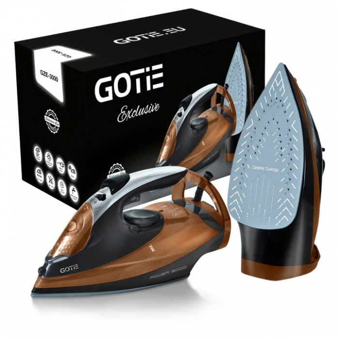 Żelazko parowe GOTIE GZE-3000 Bardzo Mocne 3000 W Ceramiczna stopa Strażak