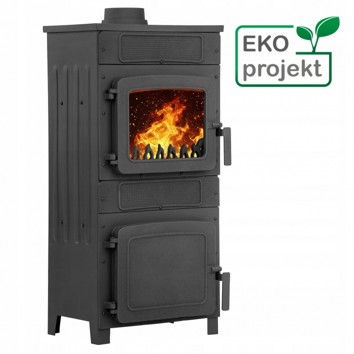 PIEC STALOWO ŻELIWNY KOMINEK KOZA 6,1 KW PŁOMYK WYLOT FI 120 SZYBA SZAMOT