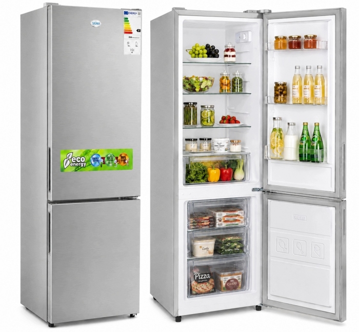 Lodówka Lodówko Zamrażarka Chłodziarka 178cm 263L INOX 41dB Low Frost
