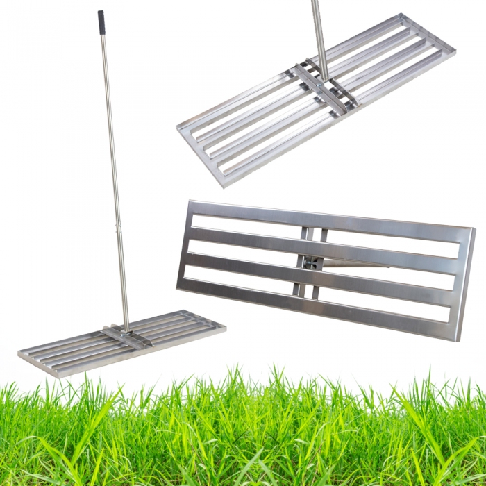 NIWELATOR TERENU RĘCZNY 100X30CM RÓWNIARKA DO TRAWNIKA ROZGNIATARKA SREBRNY