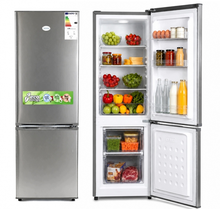 Lodówka Lodówko Zamrażarka Chłodziarka 146cm 162L Inox 41dB Low Frost