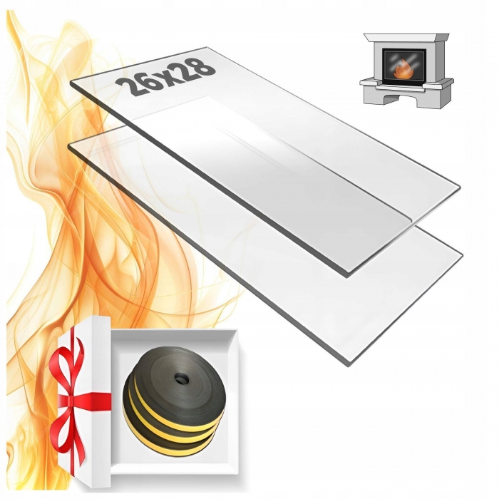 SZYBA ŻAROODPORNA KOMINKOWA DO KOMINKA KRATKI 260x280 mm 26x28cm