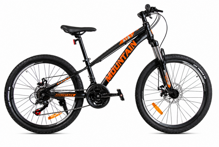 ROWER GÓRSKI MOUNTAIN MTB 24 CALI STALOWY CZARNO POMARAŃCZOWY