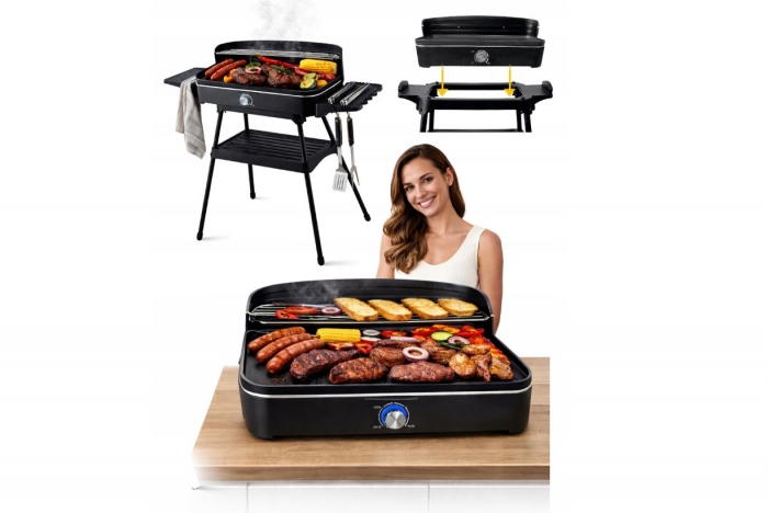 GRILL ELEKTRYCZNY 2W1 STOJĄCY STOŁOWY NA BLAT DUŻA MOC 2200W PŁYTA 50x25cm